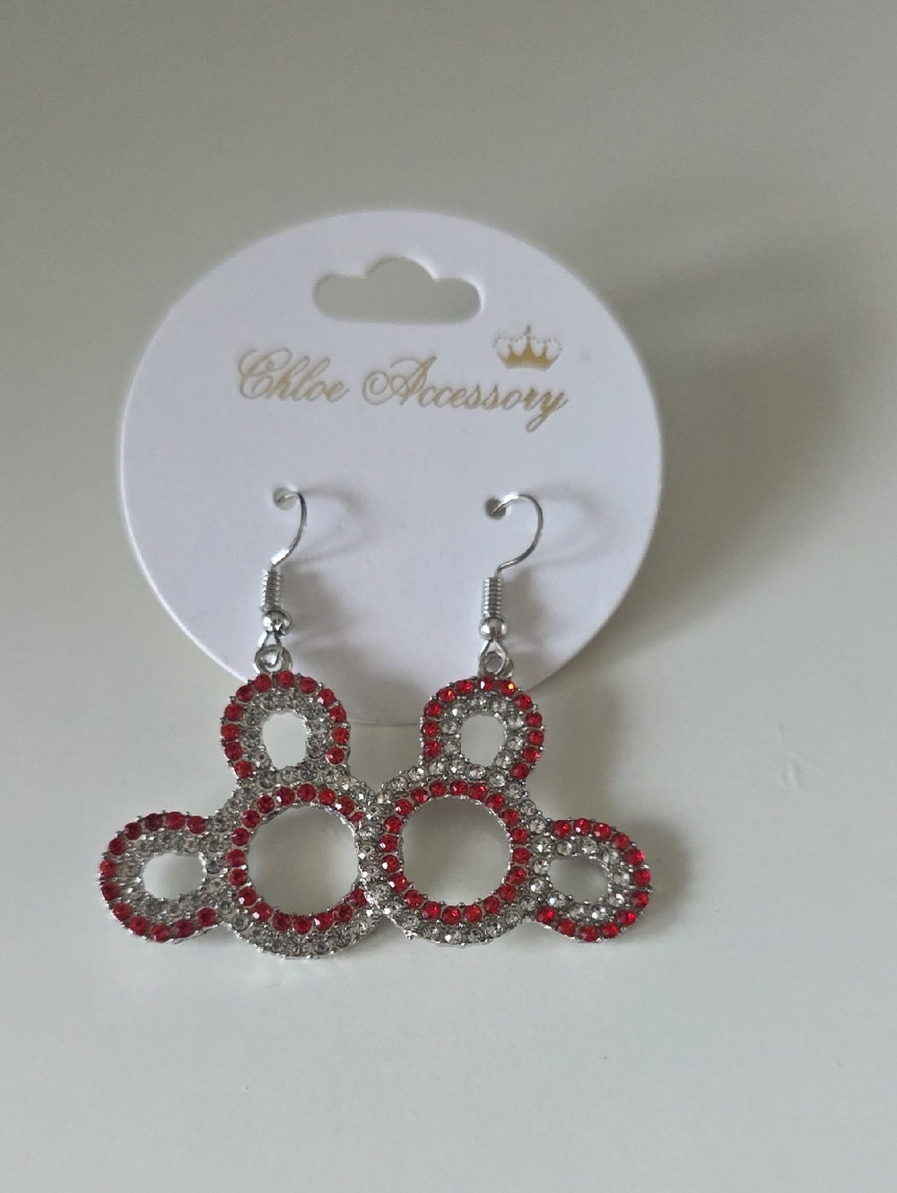 Red and Silver Crystal Mickey Drop Earrings
